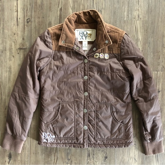 Roxy retro/vintage inspired button up jacket with corduroy & art nouveau graphic - Picture 4 of 15